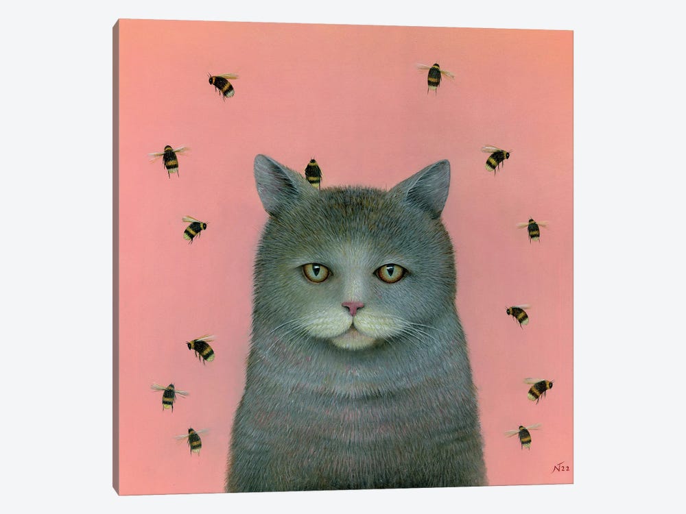 Cat With Bees by Neil Thompson 1-piece Canvas Print