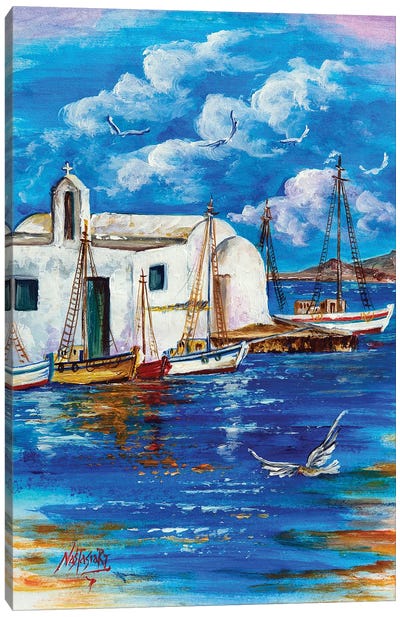 Summer In The Small Port Canvas Art Print - Nastasiart