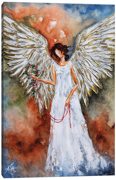 White Angel Wreath Canvas Art Print - Faceless Art