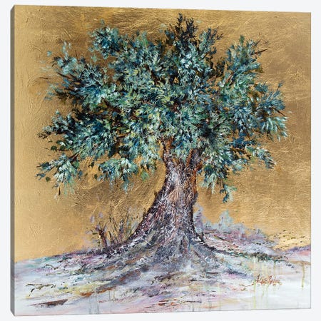 Olive Tree On Gold Canvas Print #NTS20} by Nastasiart Canvas Art Print
