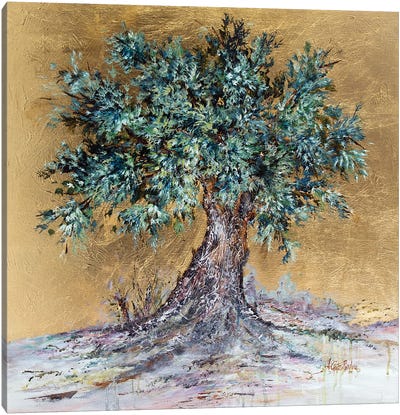 Olive Tree On Gold Canvas Art Print - Olive Tree Art
