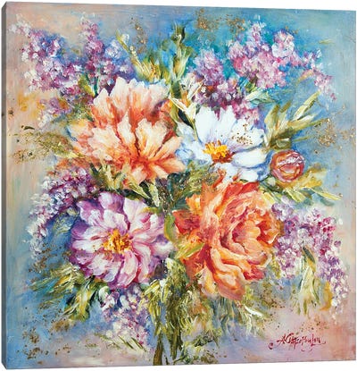 Bouquet Of Peonies Canvas Art Print - Nastasiart