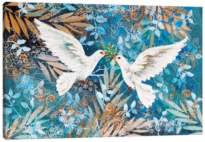 Doves In Love Canvas Art Print - Dove & Pigeon Art
