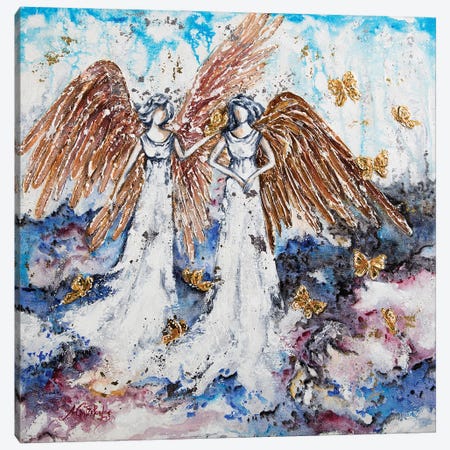 Angels And Gold Butterflies Canvas Print #NTS29} by Nastasiart Art Print