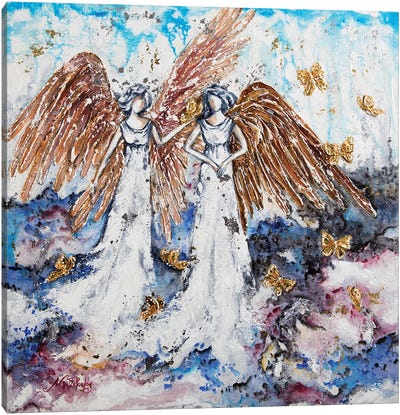 Angels And Gold Butterflies Canvas Art Print - Christmas Angel Art