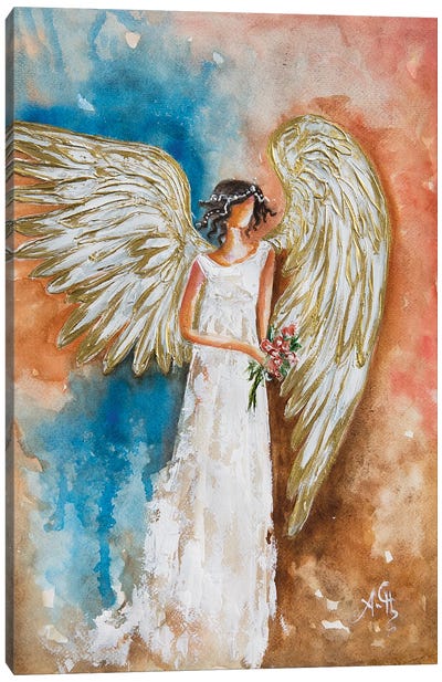 White Angel Flower Canvas Art Print - Religious Christmas Art