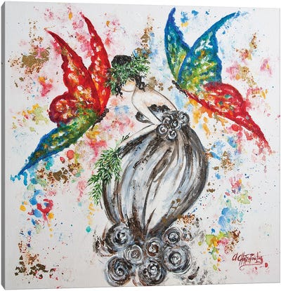 Girl And Butterflies Canvas Art Print - Nastasiart