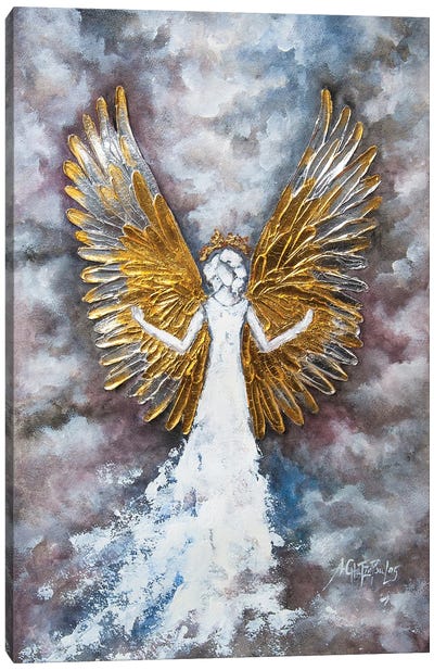 Gold Silver Angel Wings Canvas Art Print - Blue & Gold Art