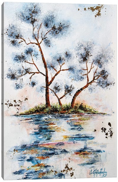 Gray Blue Absrtact Trees Canvas Art Print - Nastasiart