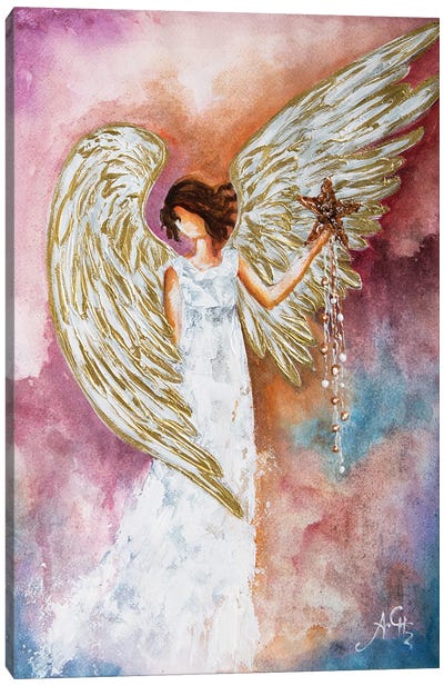 White Angel Star Canvas Art Print - Christmas Angel Art