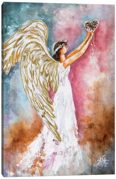 White Angel Heart Canvas Art Print - Christmas Angel Art