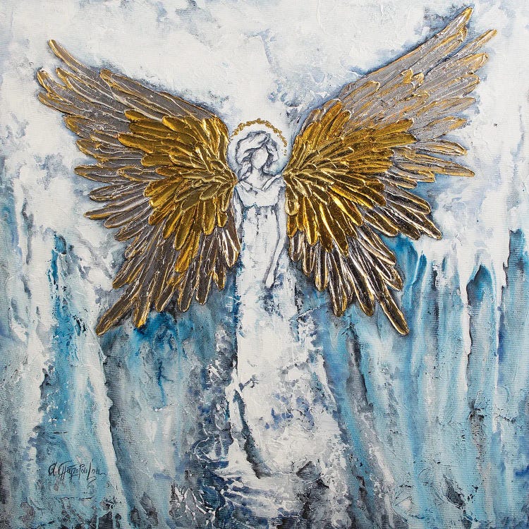 Abstract Angel, Gold Silver Angel Wing - Canvas Art Print | Nastasiart