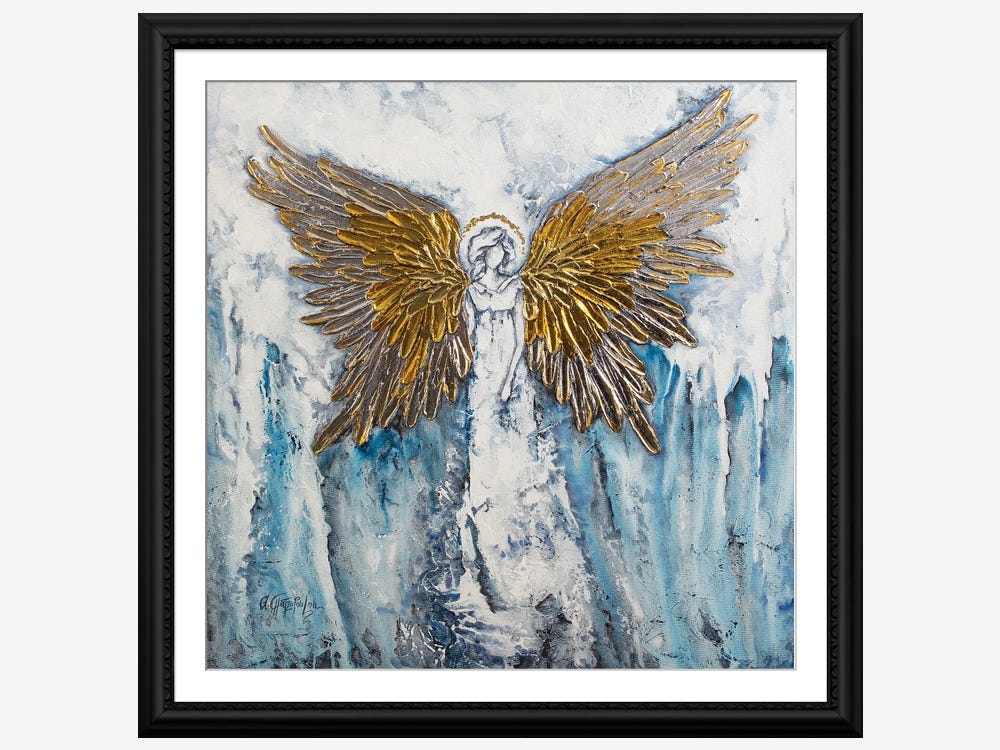Gold Silver Angel Wings by Nastasiart Fine Art Paper Poster (styles > Decorative Art > Holiday Décor > Christmas > Religious Christmas Art > Christmas