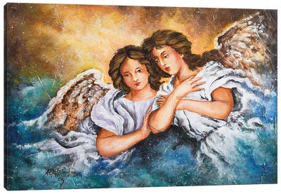 Two Guardian Angel Canvas Art Print - Religious Christmas Art