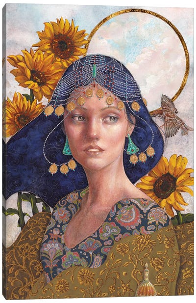 Ourania Canvas Art Print - Floral Portrait Art