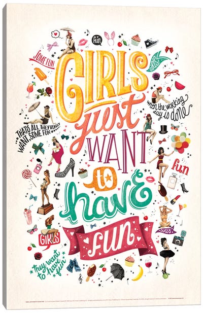 Girls Just Want To Have Fun Canvas Art Print - Song Lyrics Art