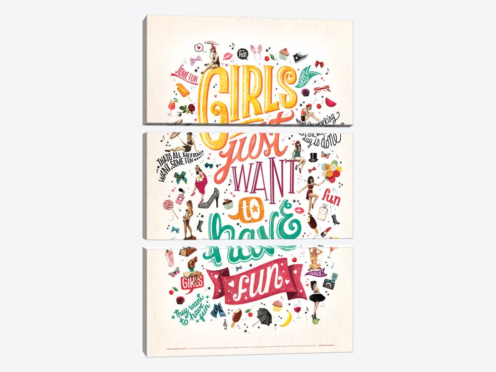 Girls Just Want To Have Fun by Nour Tohmé 3-piece Canvas Art