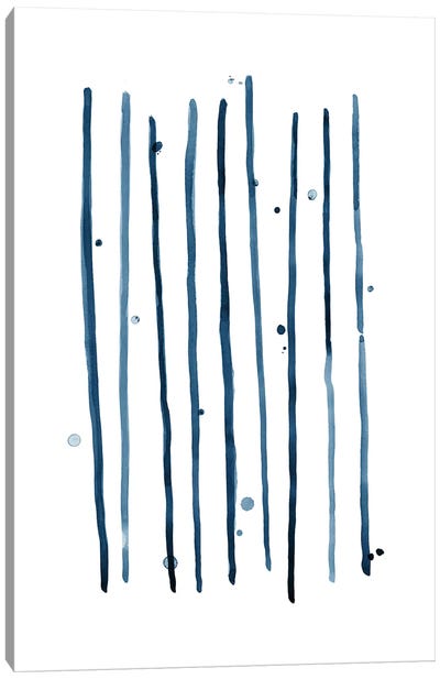 Watercolor Vertical Lines & Dots Blue Canvas Art Print - Stripe Patterns
