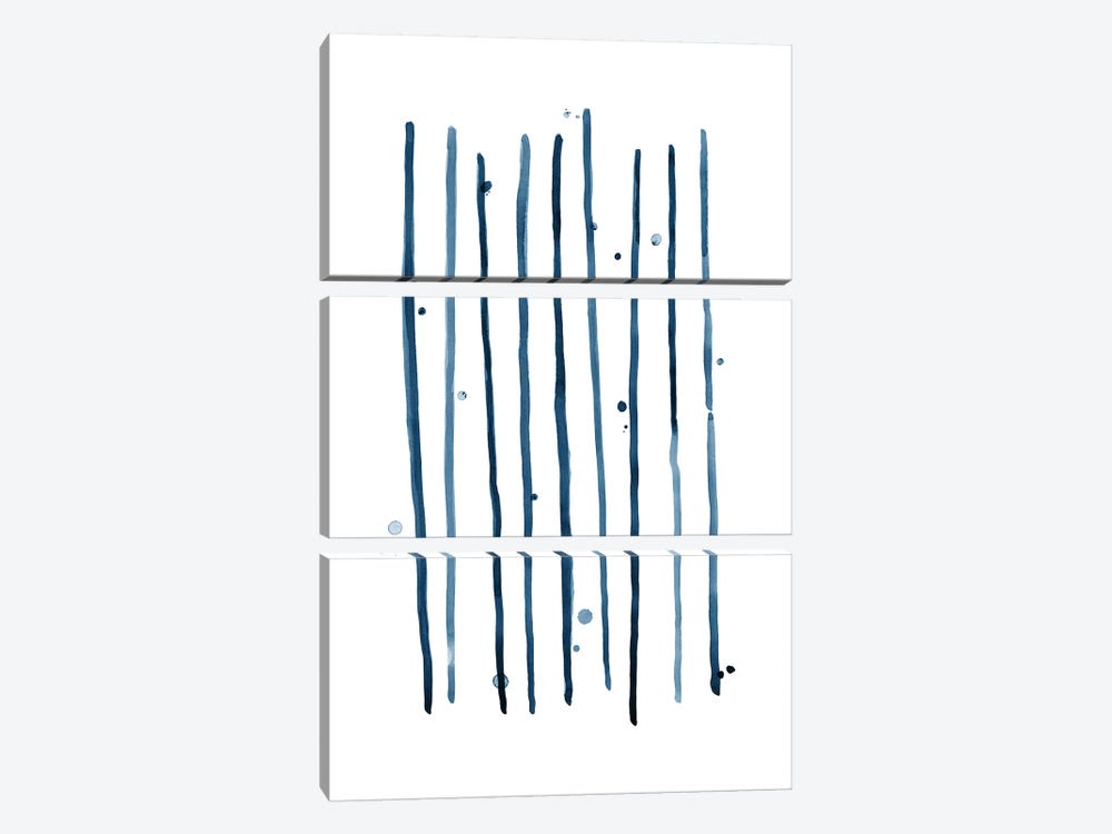 Watercolor Vertical Lines & Dots Blue by Nouveau Prints 3-piece Canvas Print