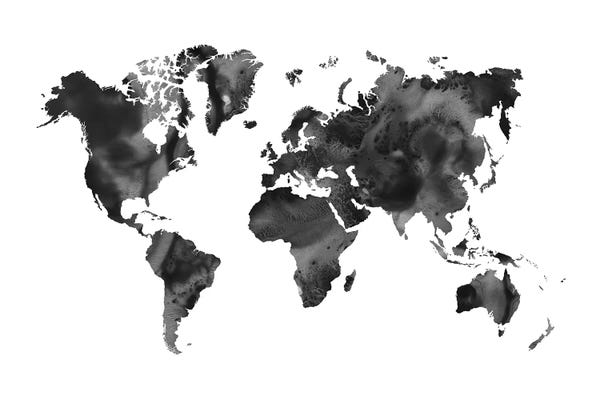 Industrial Office: Watercolor World Map Black by Nouveau Prints