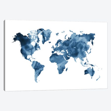 Watercolor World Map Navy Blue Canvas Print #NUV102} by Nouveau Prints Canvas Print