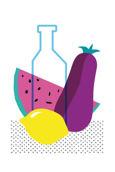 Minimalist Décor: Watermelon, Lemon And Aubergine by Nouveau Prints