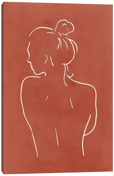 Female Body Sketch - Terracotta Canvas Art Print - Nouveau Prints