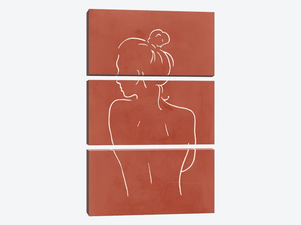 Female Body Sketch - Terracotta 3-piece Canvas Art