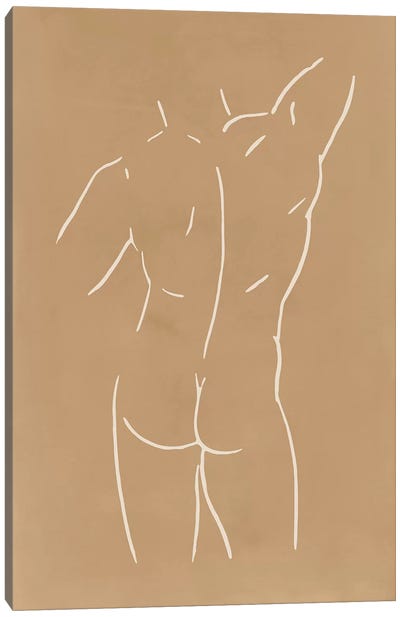Male Body Sketch - Sand Canvas Art Print - Nouveau Prints
