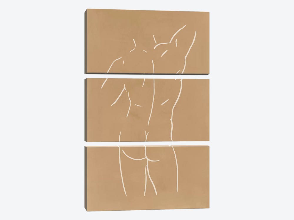 Male Body Sketch - Sand by Nouveau Prints 3-piece Canvas Wall Art