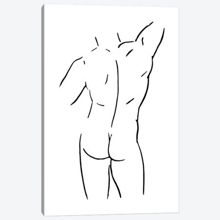 Male Body Sketch I - Black And White Canvas Print #NUV119} by Nouveau Prints Canvas Wall Art