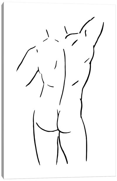 Male Body Sketch I - Black And White Canvas Art Print - Nouveau Prints