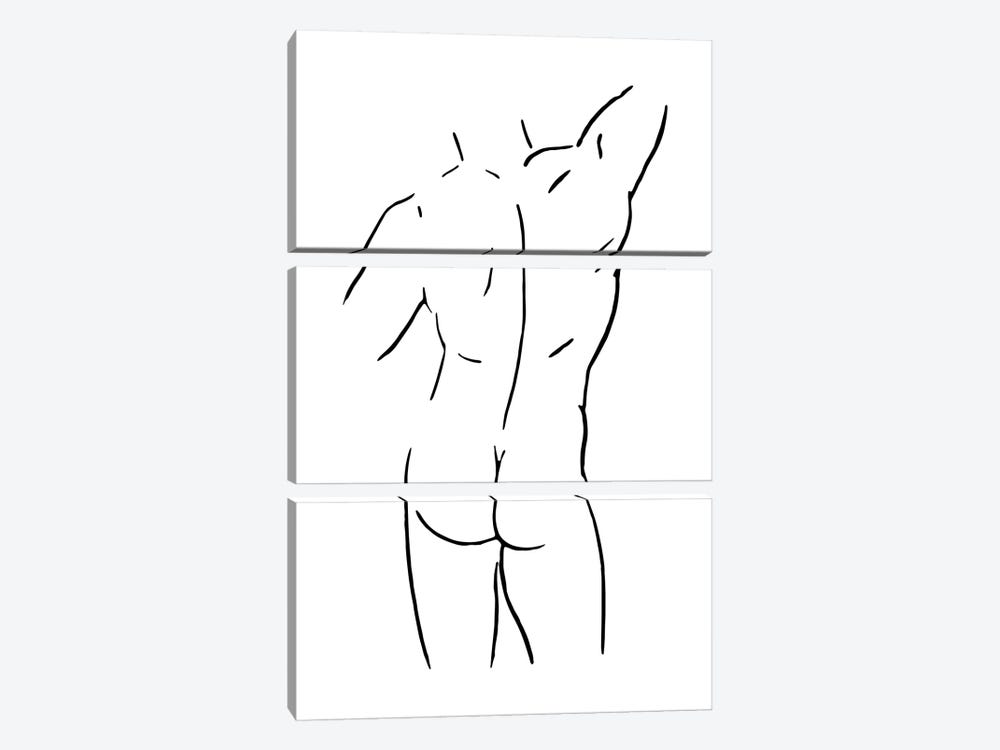 Male Body Sketch I - Black And White by Nouveau Prints 3-piece Canvas Print