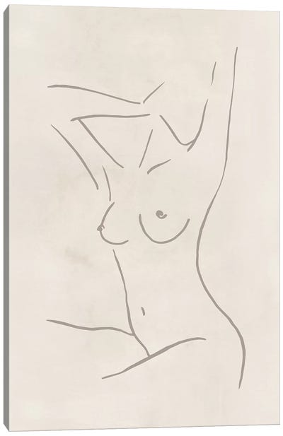 Female Body Sketch - Champagne Canvas Art Print - Nouveau Prints