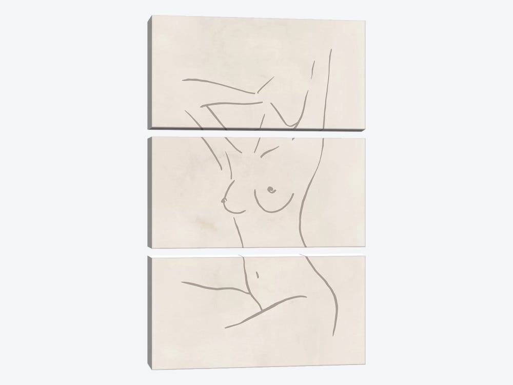 Female Body Sketch - Champagne by Nouveau Prints 3-piece Canvas Art Print
