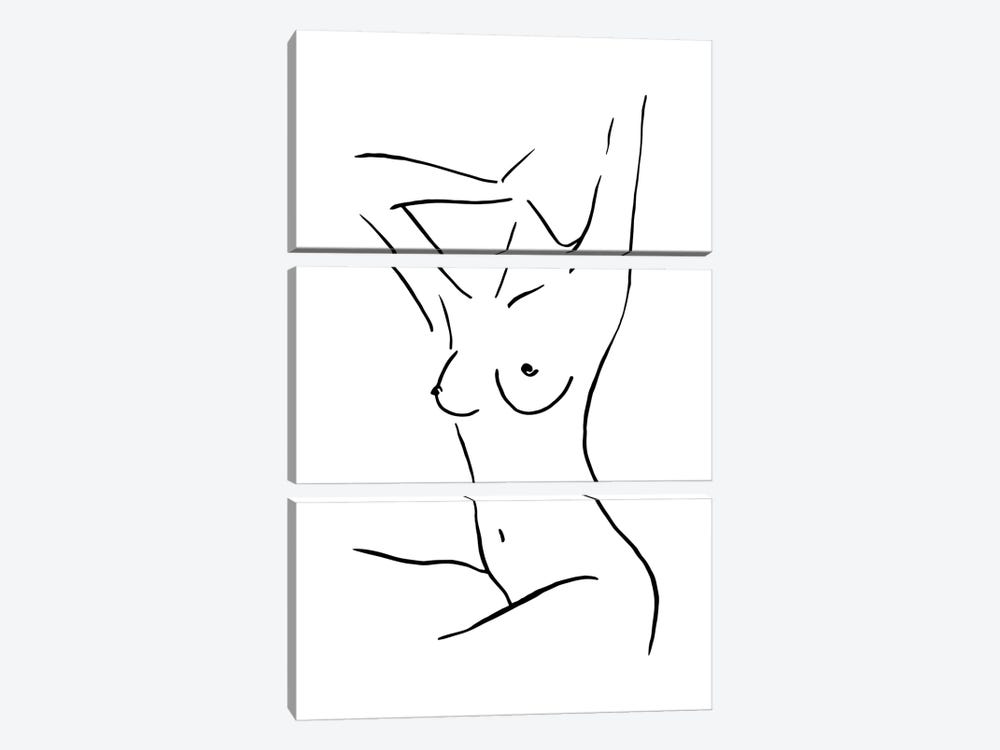 Female Body Sketch III - Black And White by Nouveau Prints 3-piece Canvas Wall Art