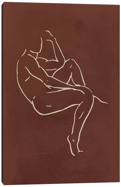 Male Body Sketch - Chocolate Canvas Art Print - Line Art