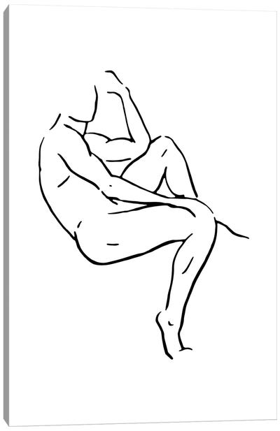 Male Body Sketch II - Black And White Canvas Art Print - Nouveau Prints