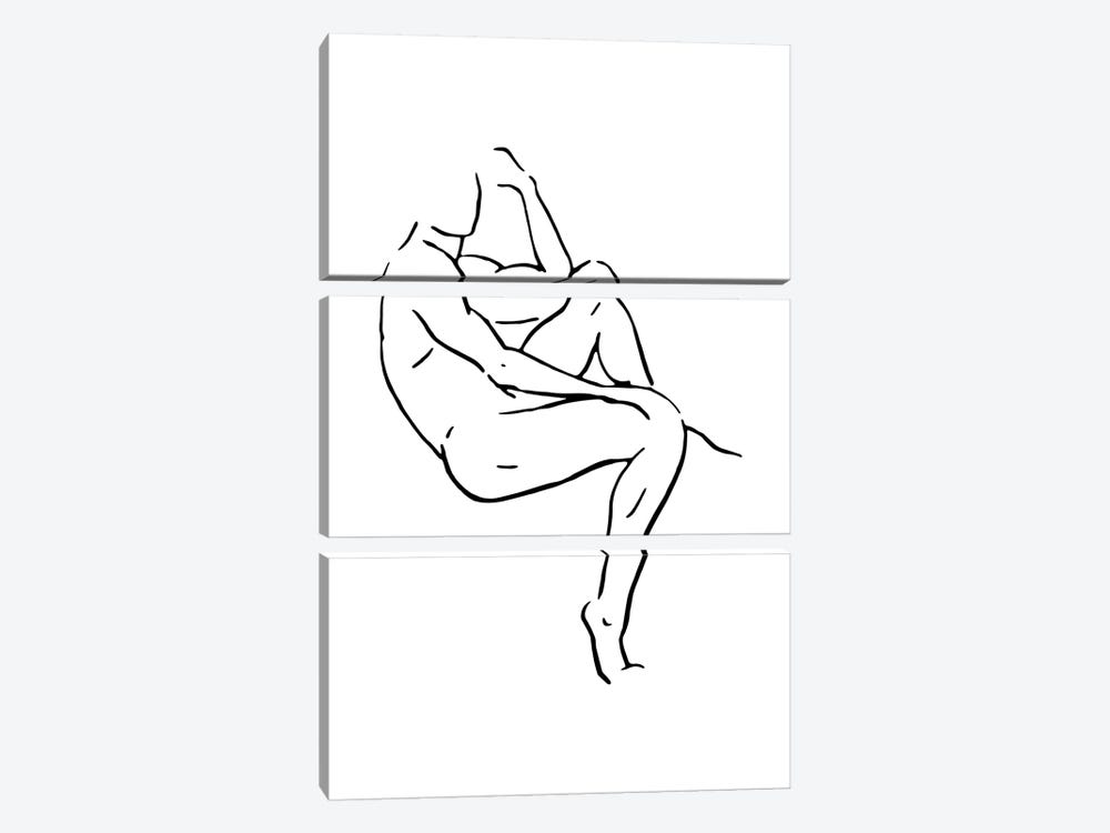 Male Body Sketch II - Black And White by Nouveau Prints 3-piece Canvas Wall Art