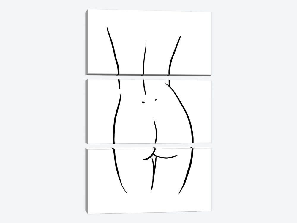 Female Body Sketch V - Black And White by Nouveau Prints 3-piece Canvas Artwork