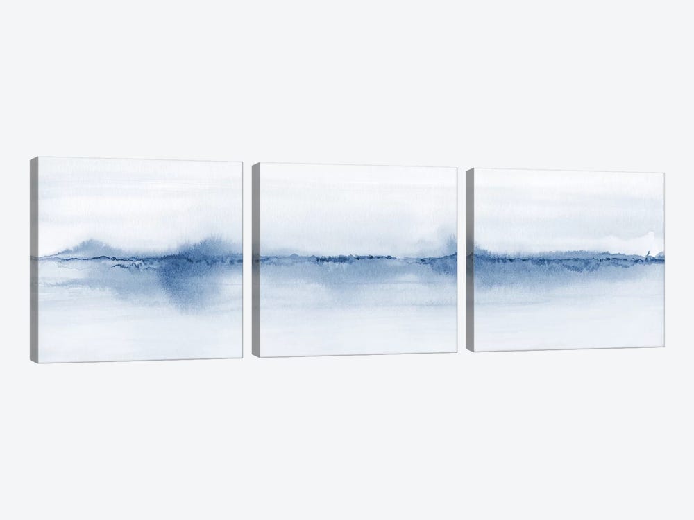Watercolor Landscape V - Shades Of Blue - Panoramic by Nouveau Prints 3-piece Canvas Art