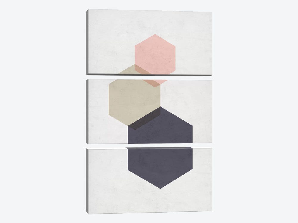Hexagons - Gray Background by Nouveau Prints 3-piece Canvas Art