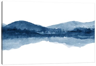 Watercolor Landscape Xi - Navy Blue Canvas Art Print - Subtle Landscapes