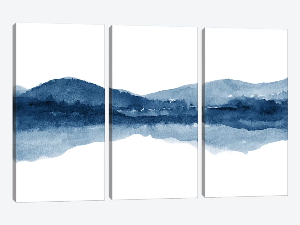 Watercolor Landscape Xi - Navy Blue by Nouveau Prints 3-piece Canvas Print