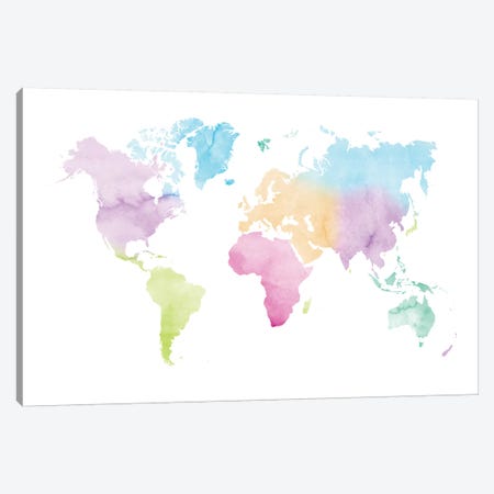 Watercolor World Map - Vivid Colors Canvas Print #NUV153} by Nouveau Prints Canvas Artwork