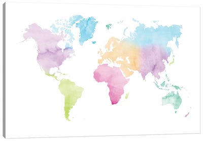 Watercolor World Map - Vivid Colors Canvas Art Print - Kids Map Art