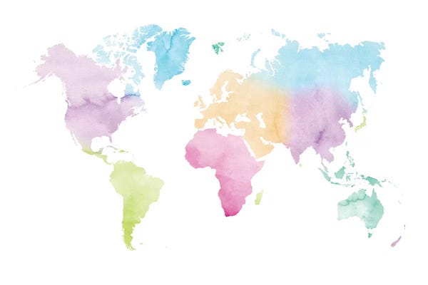 Kids Map Art: Watercolor World Map - Vivid Colors by Nouveau Prints