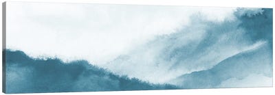 Misty mountains in teal watercolor - Panoramic Canvas Art Print - Zen Bedroom Art