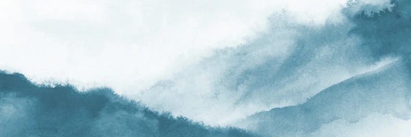 Misty Mountains In Teal Watercolor Panoramic