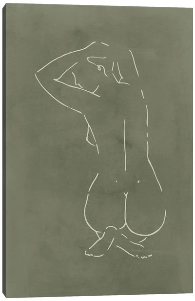Female Body Sketch - Olive Canvas Art Print - Nouveau Prints